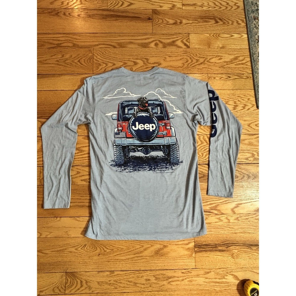Jedco Jeep  Long Sleeve Shirt graphic black Labrador Street wear Sz M Blue Light